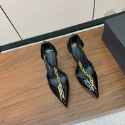 BALMAIN 26S CHAIN HIGH HEELS 95 MM IN BLACK PATENT CALFSKIN