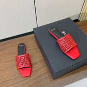BALMAIN 26S FLAT SANDALS IN RED CALFSKIN AND MESH