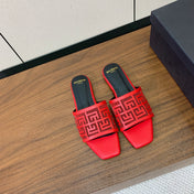 BALMAIN 26S FLAT SANDALS IN RED CALFSKIN AND MESH