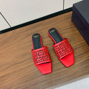 BALMAIN 26S FLAT SANDALS IN RED CALFSKIN AND MESH