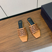 BALMAIN 26S FLAT SANDALS IN LIGHT BROWN CALFSKIN AND MESH