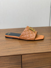 BALMAIN 26S QUILTED MULES IN LIGHT BROWN CALFSKIN