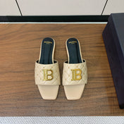 BALMAIN 26S QUILTED MULES IN BEIGE CALFSKIN