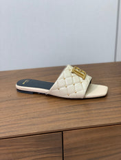 BALMAIN 26S QUILTED MULES IN BEIGE CALFSKIN