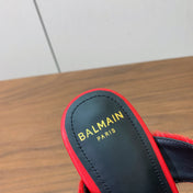 BALMAIN 26S HIGH-HEELED MULES 95 MM IN RED CALFSKIN AND PONY HAIR
