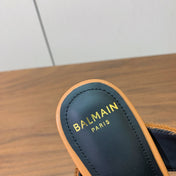 BALMAIN 26S HIGH-HEELED MULES 95 MM IN LIGHT BROWN CALFSKIN AND PONY HAIR