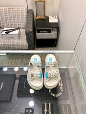 DAD SANDAL MULE IN WHITE MIX LIGHT BLUE TWEED FABRIC