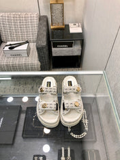 DAD SANDAL MULE IN WHITE MIX BLACK TWEED FABRIC