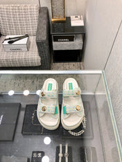 DAD SANDAL MULE IN WHITE MIX PERSIAN GREEN TWEED FABRIC