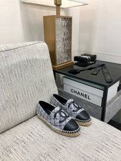 ESPADRILLE COLORFUL TWEED FABRIC AND BLACK CALFSKIN FLATS