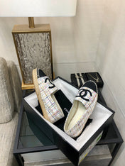 ESPADRILLE WHITE MIX BLACK TWEED FABRIC FLATS