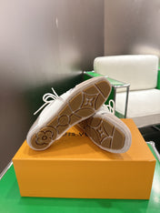 LV 26S MULE SNEAKERS IN SILVER LAMBSKIN AND BEIGE SUEDE