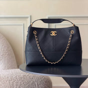 CHANEL 25S HOBO BAG 36 IN BLACK LAMBSKIN WITH GOLD HARDWARE