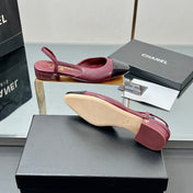 CC SLINGBACK 25S 25 MM IN BURGUNDY LAMBSKIN AND BLACK GLOSSY LEATHER WITH CHECK PATTERN