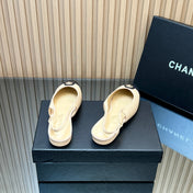 CHANEL 25S SLINGBACK FLATS IN BEIGE CALFSKIN GOLD HARDWARE