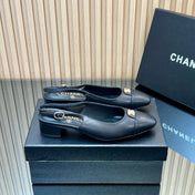 CHANEL 25S SLINGBACK SHOE 45MM IN BLACK CALFSKIN GOLD HARDWARE