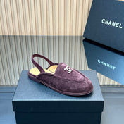 CHANEL 25S BACK STRAP MULE 15MM IN DARK PURPLE SUEDE SILVER HARDWARE