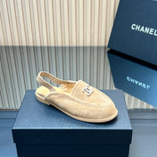 CHANEL 25S BACK STRAP MULE 15MM IN LIGHT BROWN SUEDE SILVER HARDWARE