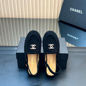 CHANEL 25S BACK STRAP MULE 15MM IN BLACK SUEDE GOLD HARDWARE