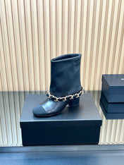 CHANEL 25S LOW BOOTS 65MM IN BLACK CALFSKIN GOLD HARDWARE