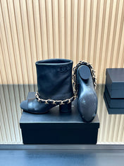 CHANEL 25S LOW BOOTS 65MM IN BLACK CALFSKIN GOLD HARDWRE
