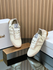 CHLOÉ 26S SNEAKERS IN CREAM WHITE CALFSKIN AND LIGHT PINK SUEDE