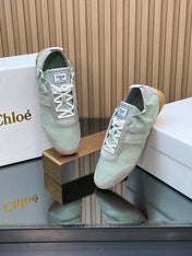 CHLOÉ 26S SNEAKERS IN LIGHT GREEN CALFSKIN AND GREY SUEDE