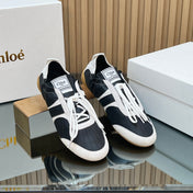CHLOÉ 26S SNEAKERS IN BLACK CALFSKIN AND CREAM WHITE SUEDE