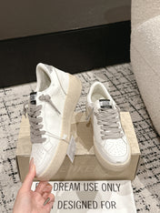 BALL STAR 2 SNEAKERS IN WHITE CALFSKIN SILVER STAR AND GLITTER HEEL TAB