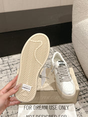 BALL STAR 2 SNEAKERS IN WHITE CALFSKIN SILVER STAR AND GLITTER HEEL TAB
