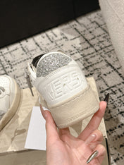 BALL STAR 2 SNEAKERS IN WHITE CALFSKIN SILVER STAR AND GLITTER HEEL TAB