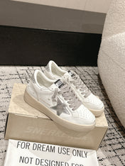 BALL STAR 2 SNEAKERS IN WHITE CALFSKIN SILVER STAR AND GLITTER HEEL TAB