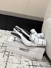 KNIFE CHEMISE 45MM SLINGBACK IN WHITE MIX BLACK COTTON AND CALFSKIN