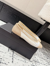 BALLET FLAT 25S IN OFF WHITE AND BEIGE RAFFIA