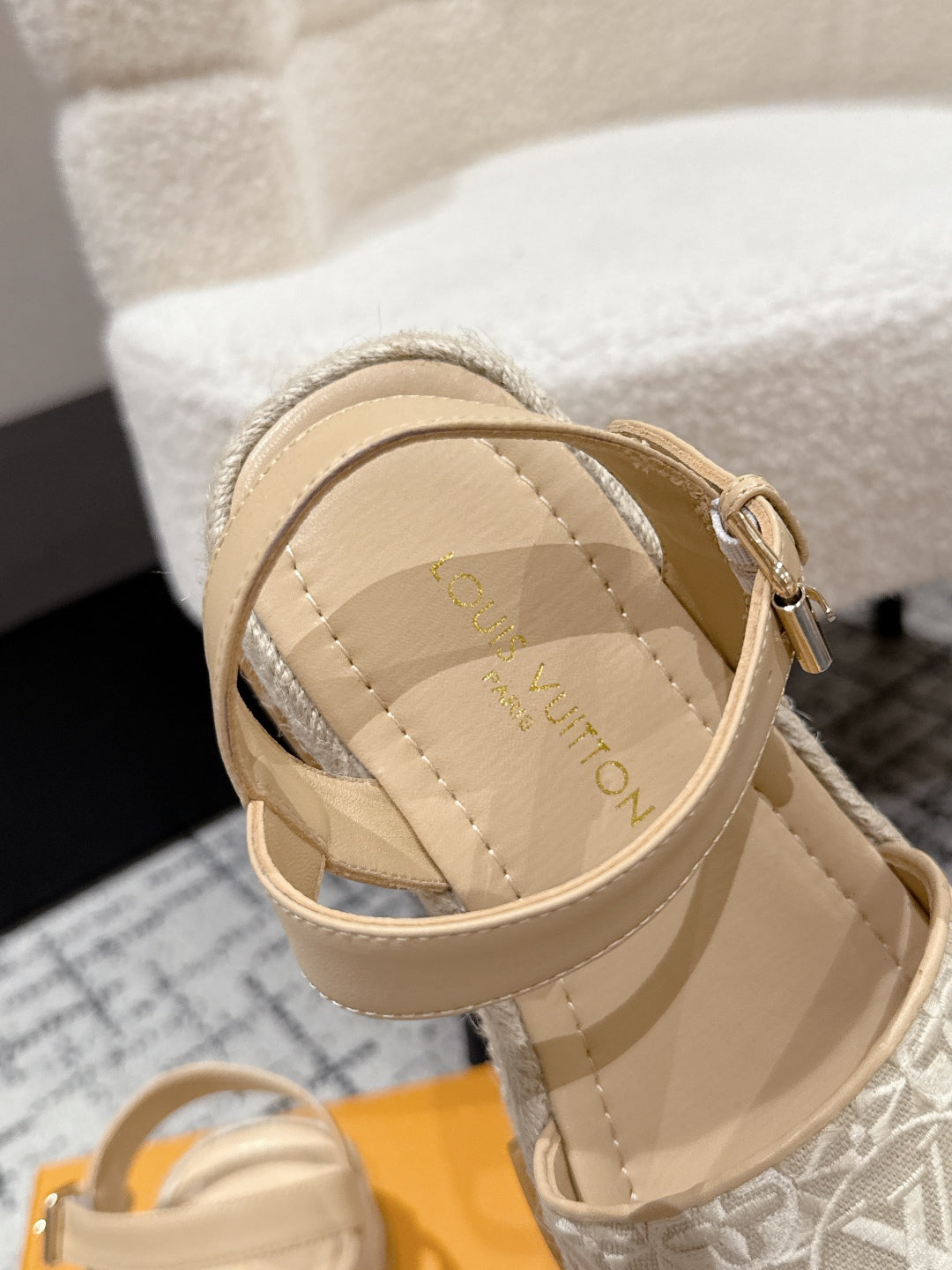 LV PLATFORM ESPADRILLE SANDALS 25S IN BEIGE FABRIC