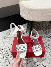 VLTN STUDDED BLOCK HEEL SANDALS 25S 60 MM IN WHITE LAMBSKIN