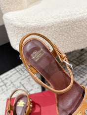 VLTN STUDDED BLOCK HEEL SANDALS 25S 60 MM IN BROWN LAMBSKIN