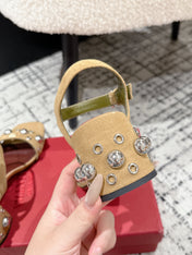 VLTN STUDDED BLOCK HEEL SANDALS 25S 60 MM IN LIGHT BROWN SUEDE