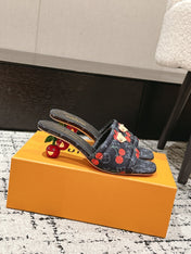 LV CHERRY HIGH HEELS 25S 55 MM IN CHARCOAL BLACK DENIM STYLE 10