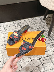 LV CHERRY HIGH HEELS 25S 55 MM IN CHARCOAL BLACK DENIM STYLE 10