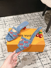 LV CHERRY HIGH HEELS 25S 55 MM IN BLUE DENIM STYLE 6