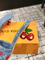 LV CHERRY HIGH HEELS 25S 55 MM IN BLUE DENIM STYLE 6