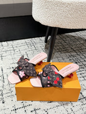 LV CHERRY HIGH HEELS 25S IN DARK BROWN AND PINK CALFSKIN WITH BOW STYLE 16
