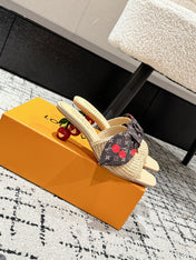 LV CHERRY HIGH HEELS 25S IN BEIGE RAFFIA WITH BOW STYLE 13