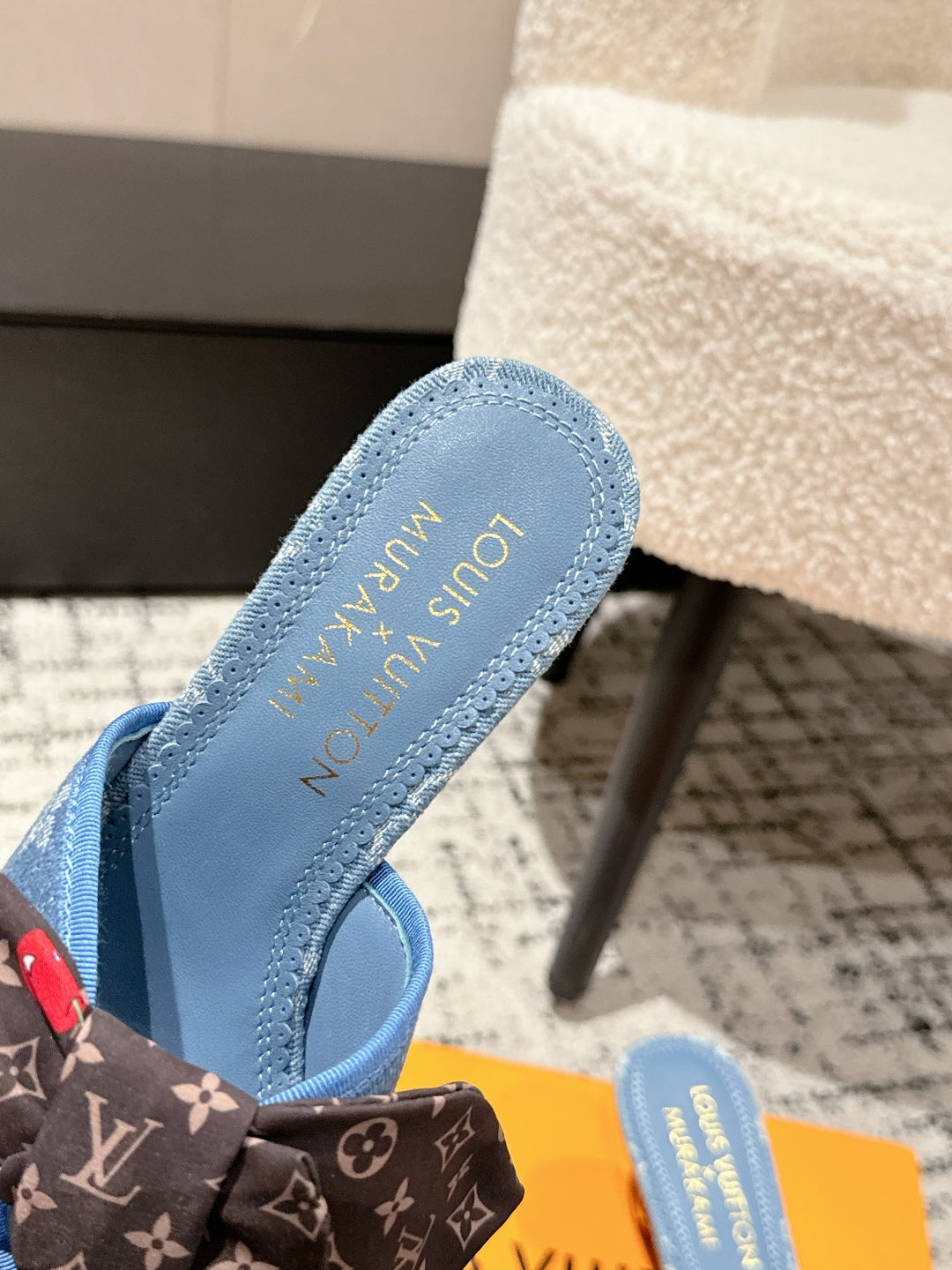 LV CHERRY HIGH HEELS 25S IN BLUE DENIM WITH BOW STYLE 8