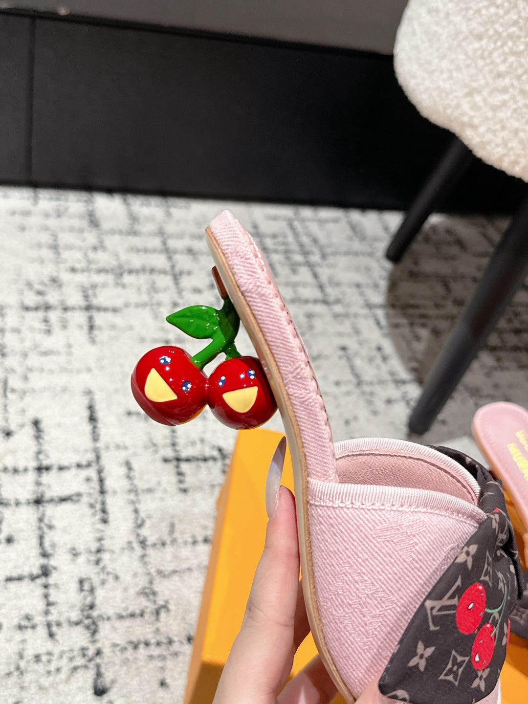 LV CHERRY HIGH HEELS 25S IN LIGHT PINK DENIM WITH BOW STYLE 6