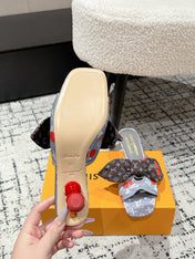 LV CHERRY HIGH HEELS 25S IN GREY DENIM WITH BOW STYLE 1