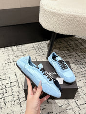 PRADA 25S COLLAPSE SNEAKERS IN LIGHT BLUE RE NYLON AND SUEDE