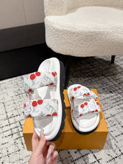 LV MIAMI-STYLE SANDALS 25S IN WHITE FABRIC AND CALFSKIN