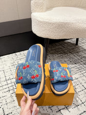 LV MIAMI-STYLE SANDALS 25S IN BLUE DENIM AND CALFSKIN